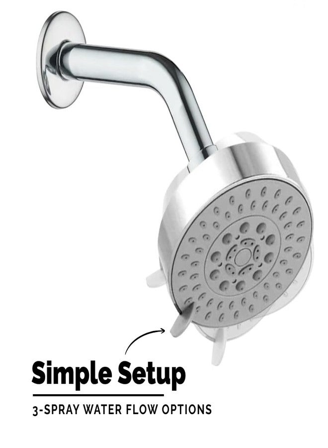 Houza Round Shower Head for Bathroom - 4 Inch Head with 7-Inch Wall Arm, 3-Spray Water Flow Options, Chrome Finish & Simple Setup - Image 2