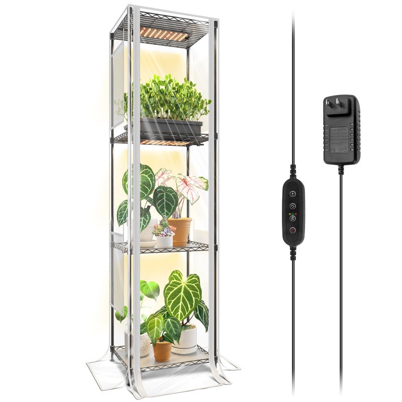 Barrina CX83Z Indoor Greenhouse with Grow Light, 4-Tier Corner Plant Stand, 30W Full Spectrum Growing Light Panels, Mini Greenhouse with Tent for Seed Starting, 3/6/12h Timer, 15.7 x 11.8 x 59.1IN - Image 1