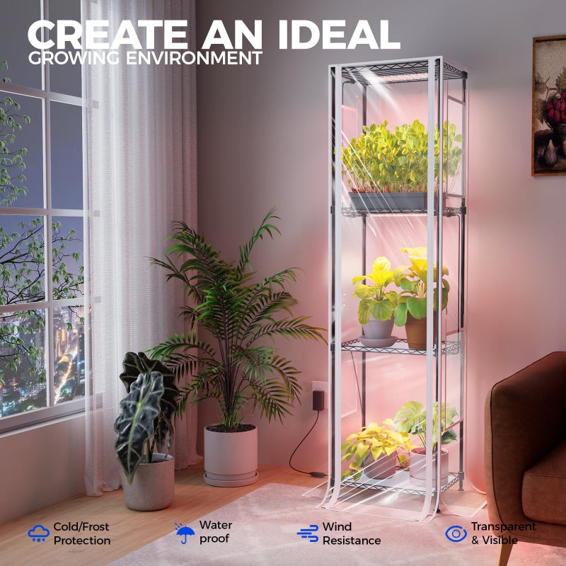 Barrina CX83Z Indoor Greenhouse with Grow Light, 4-Tier Corner Plant Stand, 30W Full Spectrum Growing Light Panels, Mini Greenhouse with Tent for Seed Starting, 3/6/12h Timer, 15.7 x 11.8 x 59.1IN - Image 2