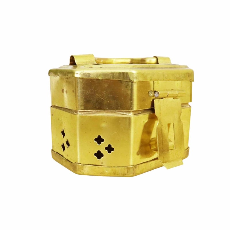 Putrika Traditional Brass Jewellery BoxVintage Style Lockable Storage Container Multipurpose storage boxStorage Container Treasure BoxCash BoxWeight 320gm hexogen box with hole - Image 2