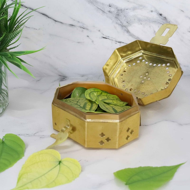 Putrika Traditional Brass Jewellery BoxVintage Style Lockable Storage Container Multipurpose storage boxStorage Container Treasure BoxCash BoxWeight 320gm hexogen box with hole - Image 4
