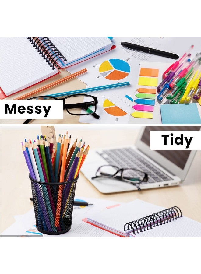 QYH Mesh Pencil Holder Metal Pen Cup Black For Desk 6 Packs  - Image 3