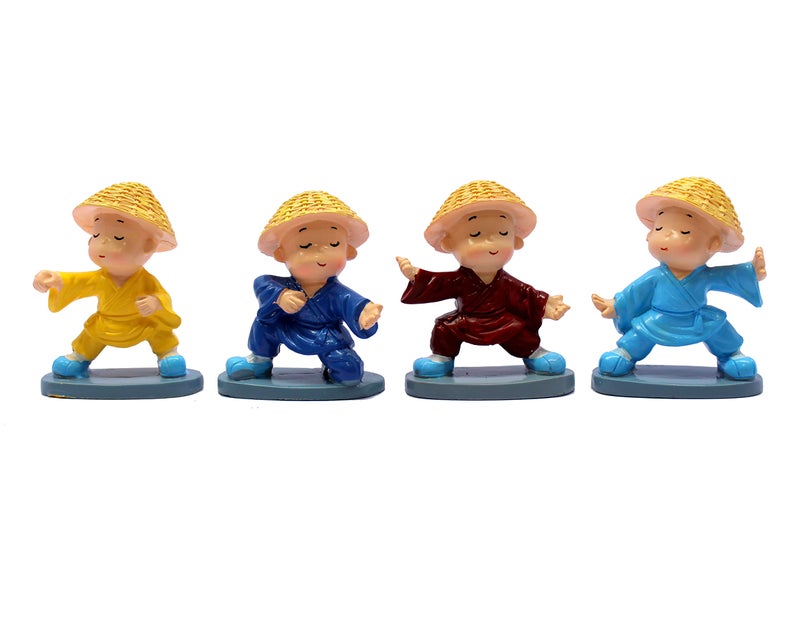 eSplanade Resin Baby Buddha Monk Statues - Set of 4 | Feng Shui Monk Figurine Showpieces | Home D�cor - Car Dashboard | Multicolour - 2" Inches (Small) - Image 2