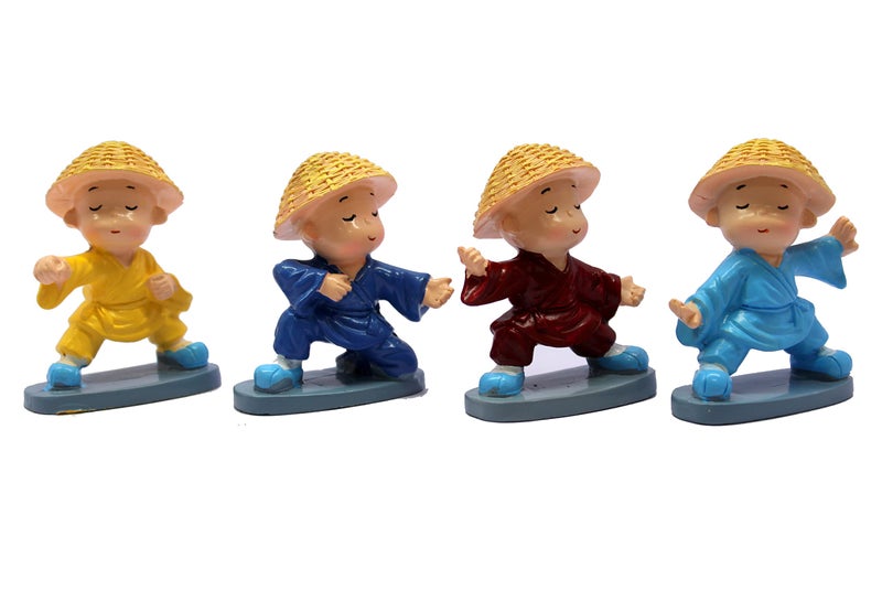eSplanade Resin Baby Buddha Monk Statues - Set of 4 | Feng Shui Monk Figurine Showpieces | Home D�cor - Car Dashboard | Multicolour - 2" Inches (Small) - Image 3