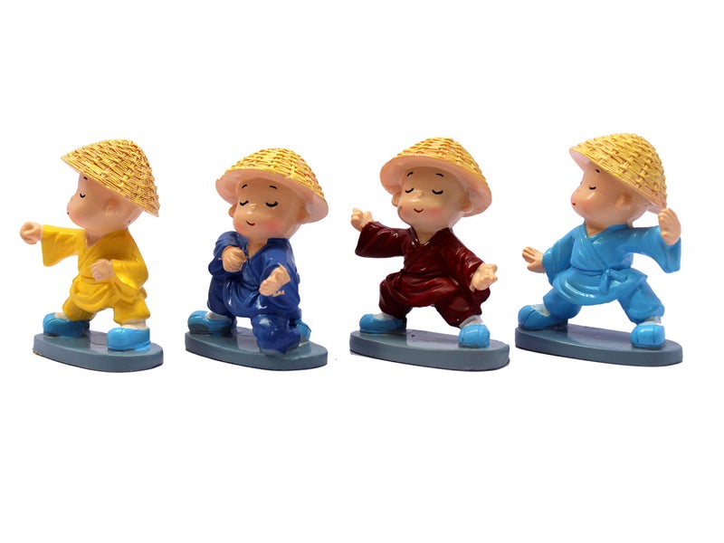 eSplanade Resin Baby Buddha Monk Statues - Set of 4 | Feng Shui Monk Figurine Showpieces | Home D�cor - Car Dashboard | Multicolour - 2" Inches (Small) - Image 1