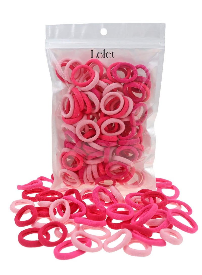 Lelet 150Pcs Nylon Toddler Hair Elastics Ponytail Holder Soft & Seamless Baby Hair Ties, Colorful Rubber Bands for Girls, Gentle on Hair, 2.3cm Diameter-Pink Colors - Image 1