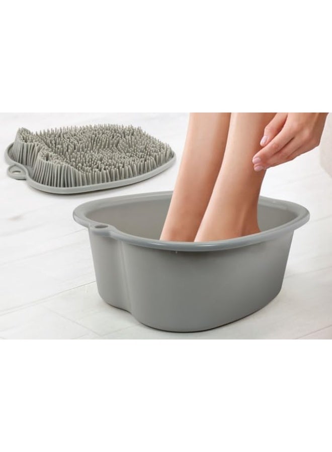 ZENVY Foot Bath Tub and Silicone Foot Scrubber Massage Mat Set for Soothing at-Home Relaxation (Foot Bath & Scrubber Mat) - Image 1