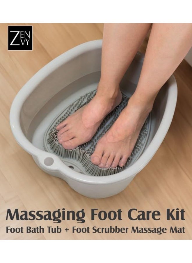 ZENVY Foot Bath Tub and Silicone Foot Scrubber Massage Mat Set for Soothing at-Home Relaxation (Foot Bath & Scrubber Mat) - Image 2