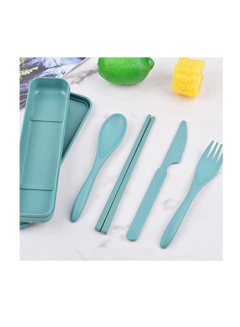 Utensils Set with Case 4 Sets Wheat Straw Travel Cutlery Set Portable Spoon Knife Fork Chopsticks Lunch Box Utensil Set for Kids Adults - Image 1