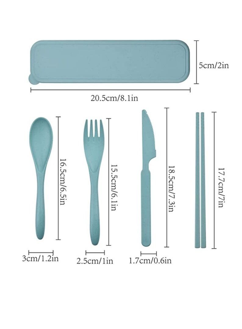 Utensils Set with Case 4 Sets Wheat Straw Travel Cutlery Set Portable Spoon Knife Fork Chopsticks Lunch Box Utensil Set for Kids Adults - Image 2
