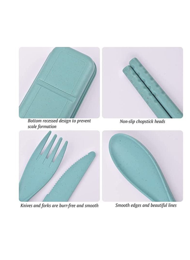 Utensils Set with Case 4 Sets Wheat Straw Travel Cutlery Set Portable Spoon Knife Fork Chopsticks Lunch Box Utensil Set for Kids Adults - Image 3