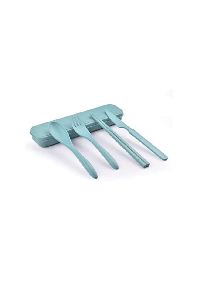 Utensils Set with Case 4 Sets Wheat Straw Travel Cutlery Set Portable Spoon Knife Fork Chopsticks Lunch Box Utensil Set for Kids Adults - Image 4
