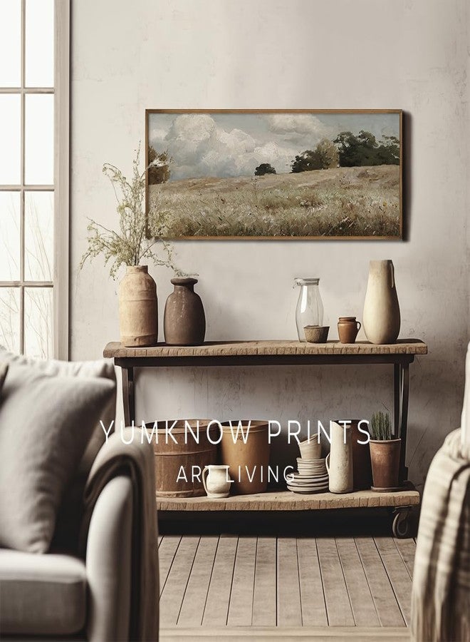 YUMKNOW Vintage Farmhouse French Country Bedroom Wall Decor Above Bed - 10x30" - Horizontal Wall Art Over the Bed - Panoramic Landscape Picture Sign, Canvas Oil Painting Long Narrow Autumn Meadow Print Poster - Image 3