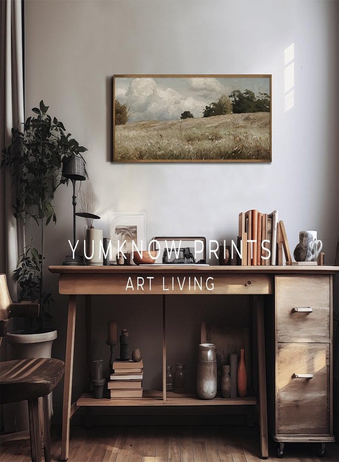 YUMKNOW Vintage Farmhouse French Country Bedroom Wall Decor Above Bed - 10x30" - Horizontal Wall Art Over the Bed - Panoramic Landscape Picture Sign, Canvas Oil Painting Long Narrow Autumn Meadow Print Poster - Image 5