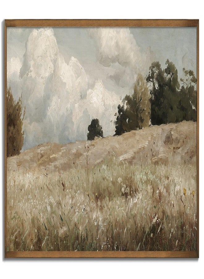 YUMKNOW Vintage Farmhouse French Country Bedroom Wall Decor Above Bed - 10x30" - Horizontal Wall Art Over the Bed - Panoramic Landscape Picture Sign, Canvas Oil Painting Long Narrow Autumn Meadow Print Poster - Image 1