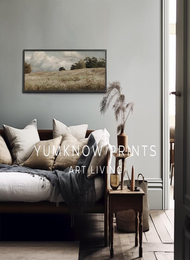 YUMKNOW Vintage Farmhouse French Country Bedroom Wall Decor Above Bed - 10x30" - Horizontal Wall Art Over the Bed - Panoramic Landscape Picture Sign, Canvas Oil Painting Long Narrow Autumn Meadow Print Poster - Image 4