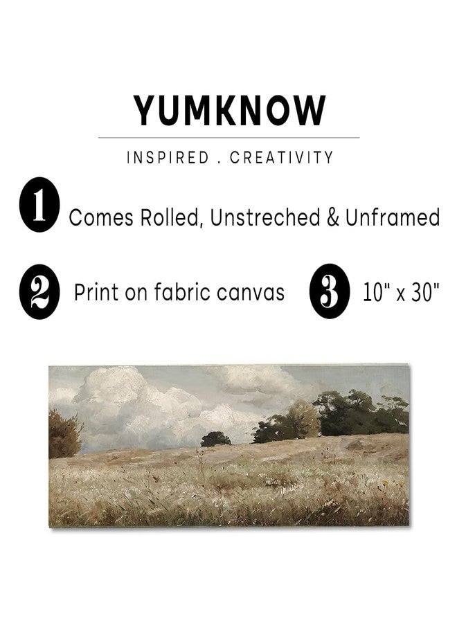 YUMKNOW Vintage Farmhouse French Country Bedroom Wall Decor Above Bed - 10x30" - Horizontal Wall Art Over the Bed - Panoramic Landscape Picture Sign, Canvas Oil Painting Long Narrow Autumn Meadow Print Poster - Image 2