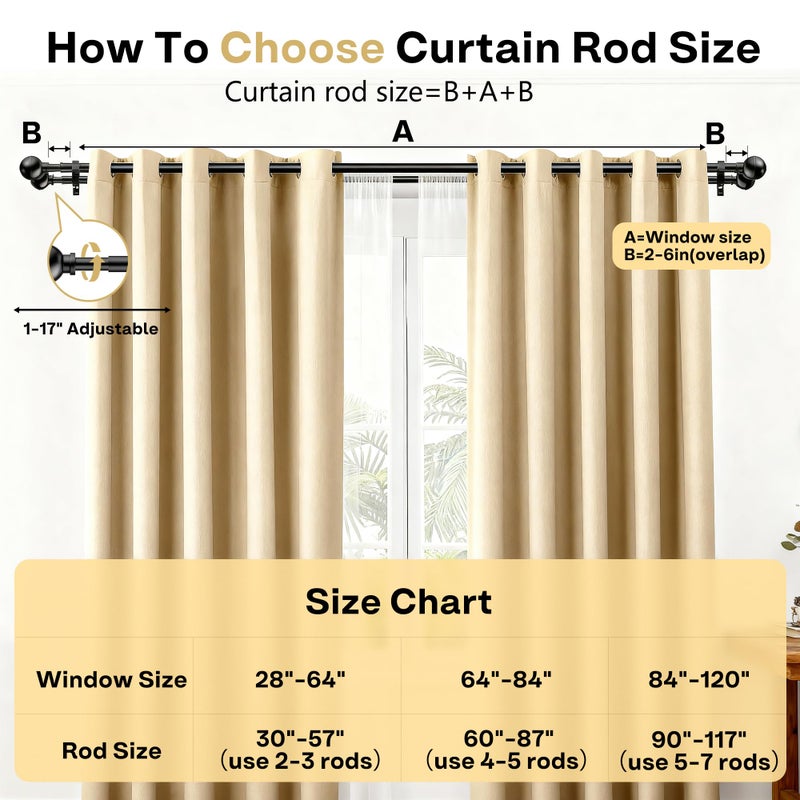 Guankai Adjustable Double Curtain Rods for Windows Set 30 to 57 Inch, Black Curtains Rod with 2PCS Brackets, Small Extra Long 5/8" Diameter Blackout Cortineros Para Ventanas for Bedroom, Living Room - Image 2