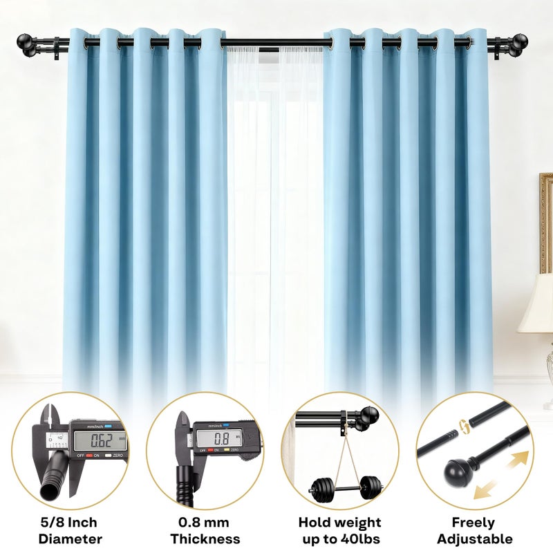 Guankai Adjustable Double Curtain Rods for Windows Set 30 to 57 Inch, Black Curtains Rod with 2PCS Brackets, Small Extra Long 5/8" Diameter Blackout Cortineros Para Ventanas for Bedroom, Living Room - Image 3