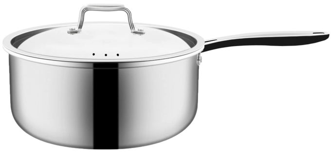 TRIPLY STAINLESS STEEL SAUT PAN WITH LID EVENHEATING TECHNOLOGY 1810 DEEPHEAVYDUTY CONSTRUCTION NO PTFE PFOA PFOS 5QT