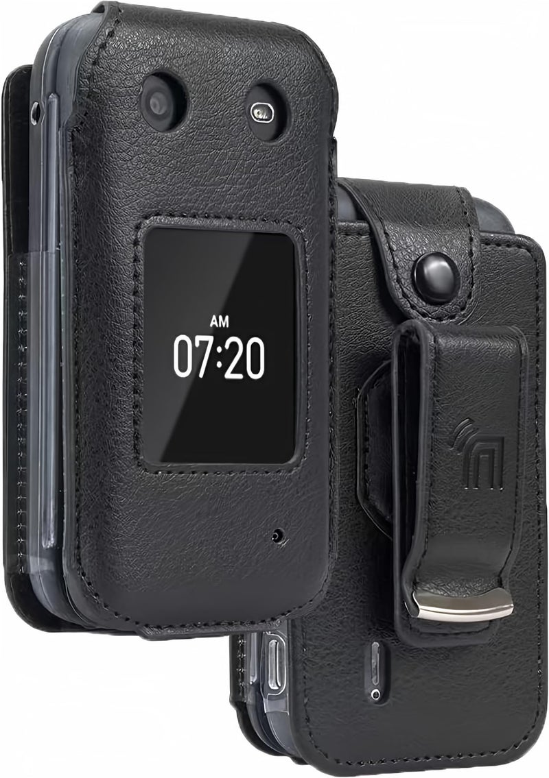 Nakedcellphone حافظة لهاتف نوكيا 2760/2780 القابل للطي، نيكيدسيلفون [جلد نباتي أسود] غلاف ملائم مع [حماية شاشة مدمجة] و [مشبك حزام معدني] لهاتف تراكفون N139DL، TA-1398، TA-1451، TA-1420 - Image 1