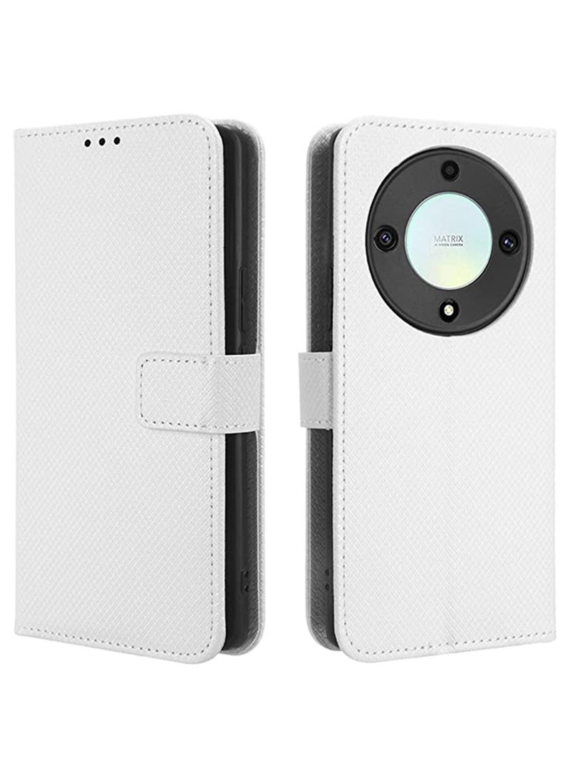 Diamond Pattern Flip Cover Leather Case Compatible with Huawei Honor X9A/X40/Magic 5 Lite 5G with Lanyard Wallet Clip Simplicity Stand Holder Housing (White)  - Image 2