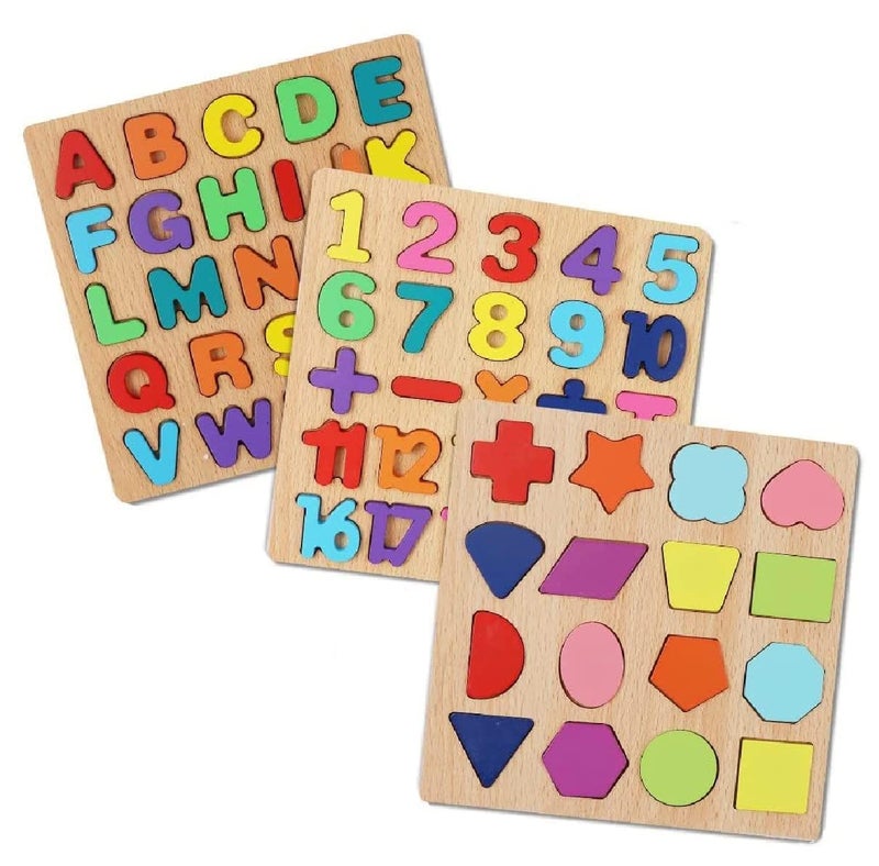 FORCE 24 Force24 - Wooden Learning Educational Game Board for Kids, Puzzle Toys for 2 Years Old Boys & Girls (ABC, Numbers & Shapes) - Image 1