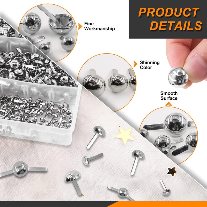 Rustark 500PCS 5 Sizes Silver Paper Fasteners Round Brads Fasteners Assortment Kit Mushroom Head Paper Fasteners Brass Metal Brads Scrapbooking Decorative Paper Crafts School DIY Art Project Supplies - Image 4