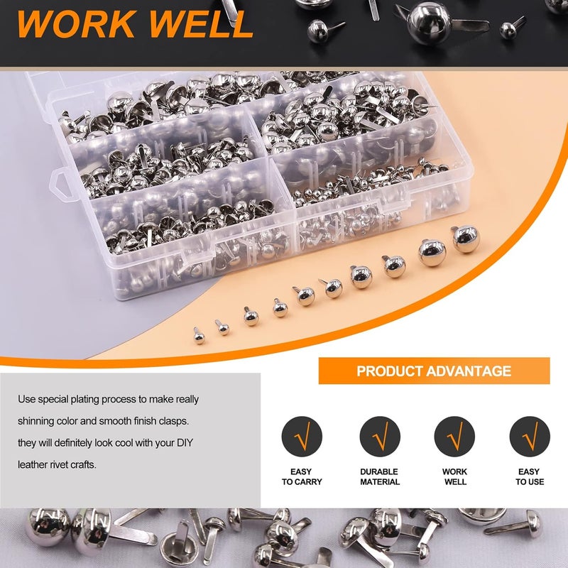 Rustark 500PCS 5 Sizes Silver Paper Fasteners Round Brads Fasteners Assortment Kit Mushroom Head Paper Fasteners Brass Metal Brads Scrapbooking Decorative Paper Crafts School DIY Art Project Supplies - Image 5