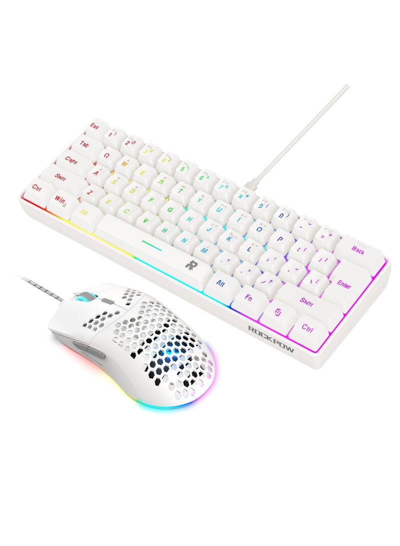 Rock Pow 60% Wired Gaming Keyboard Mouse Combo RGB Gaming Mice Ergonomic Ultralight 8000DPI Optical Sensor 61 Keys RGB Backlit Gaming Keyboard Ultra-Compact Mini Waterproof Keyboard for PC Computer Gamer - Image 1