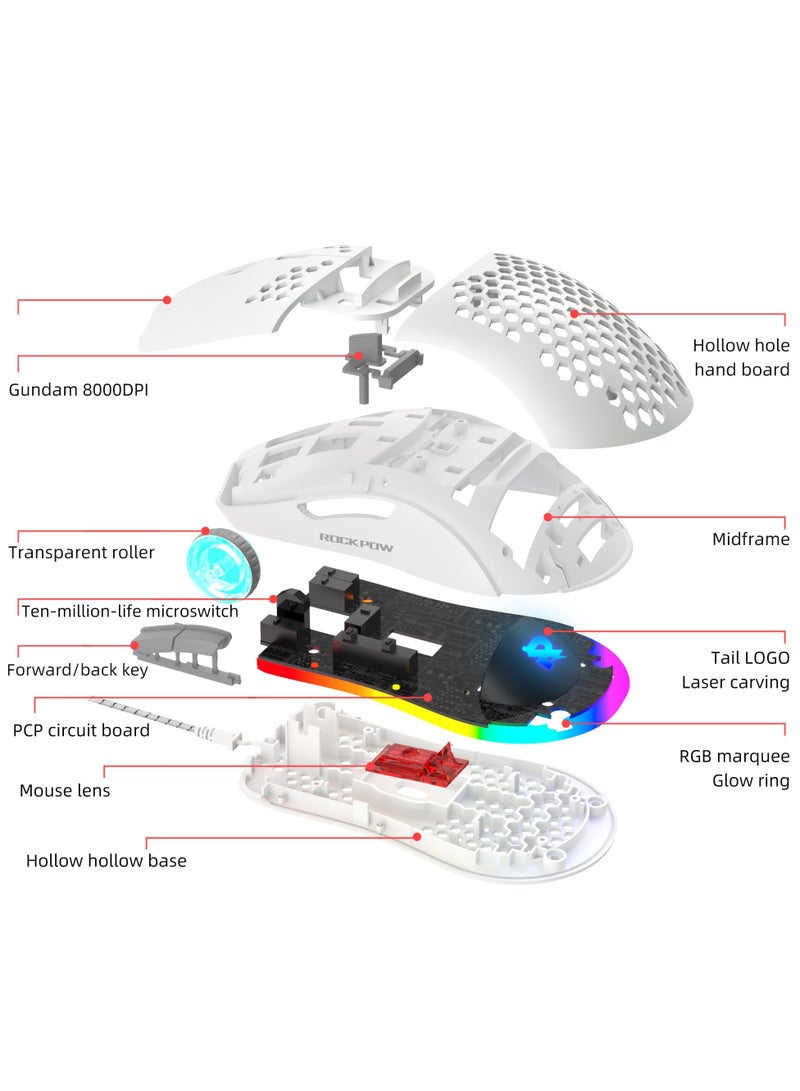 Rock Pow 60% Wired Gaming Keyboard Mouse Combo RGB Gaming Mice Ergonomic Ultralight 8000DPI Optical Sensor 61 Keys RGB Backlit Gaming Keyboard Ultra-Compact Mini Waterproof Keyboard for PC Computer Gamer - Image 5