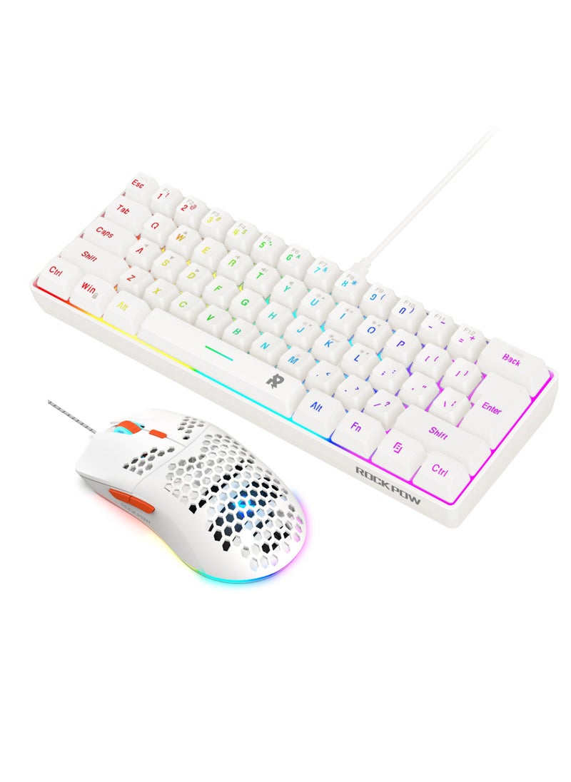روك بو 60٪ لوحة مفاتيح الألعاب السلكية ماوس كومبو RGB ماوس الألعاب مريح خفيف الوزن 8000DPI مستشعر بصري 61 مفتاحا RGB بإضاءة خلفية لوحة مفاتيح للألعاب لوحة مفاتيح صغيرة مقاومة للماء فائقة الصغر للكمبيوتر الشخصي  - Image 1