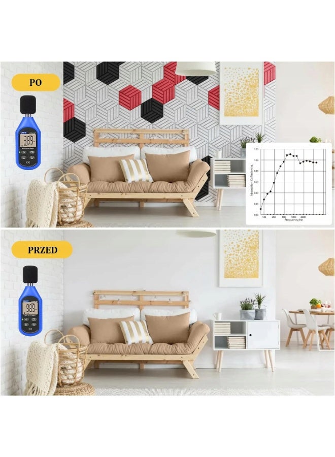 12 Pack Sound Proof Foam Panels, 12X10X0.4 inch/30X26X1cm,Acoustic Panels Self-Adhesive, Soundproof Wall Panels High Density, Acoustic Panels Sound Absorbing for Wall Decoration and Acoustic Treatment-Black - Image 2