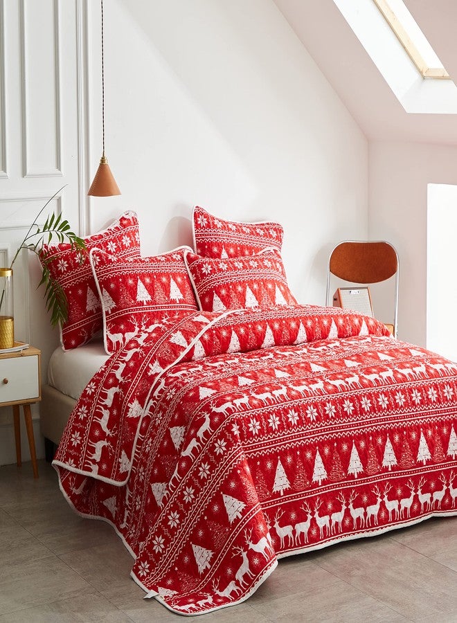 Flysheep Christmas Quilt Set 2 Pieces Twin, Red White Snowflake and Deers Trees Reversible Bedspread Coverlet Set, Soft Microfiber Lightweight Bed Cover for Kids (68" x 86", 1 Quilt+ 1 Pillow Sham) - Image 2
