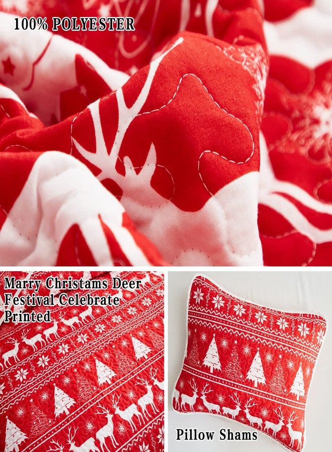 Flysheep Christmas Quilt Set 2 Pieces Twin, Red White Snowflake and Deers Trees Reversible Bedspread Coverlet Set, Soft Microfiber Lightweight Bed Cover for Kids (68" x 86", 1 Quilt+ 1 Pillow Sham) - Image 5