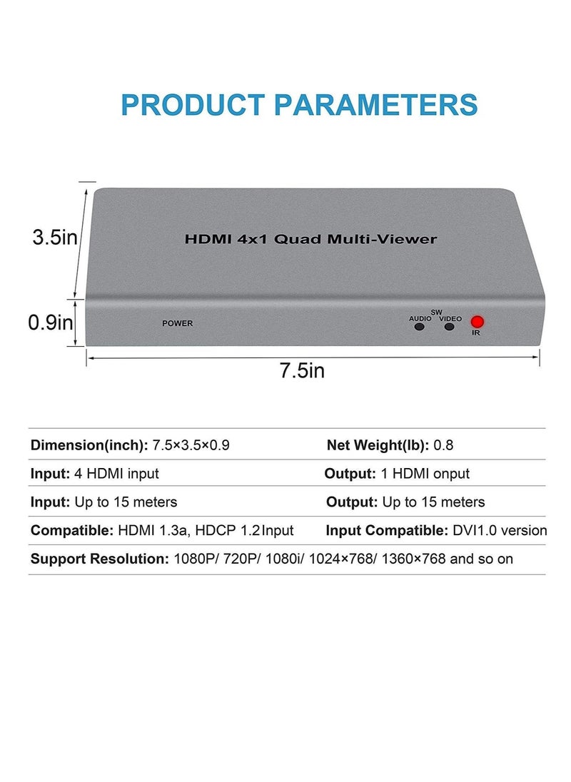 Tobo 4X1 HDMI Multi-viewer HDMI Quad Screen Real Time Multiviewer with HDMI Seamless Switcher Function Full 1080P&3D Support 5 Modes for PS3/PC/STB/DVD (4X1 HDMI Multi-viewer)(TD-427H-05)