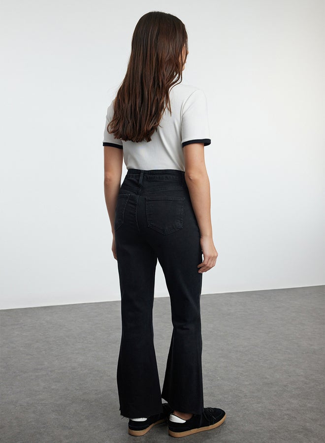 trendyol Anthracite High Waist Crop Flare Jeans TWOAW21JE0159 - Image 5