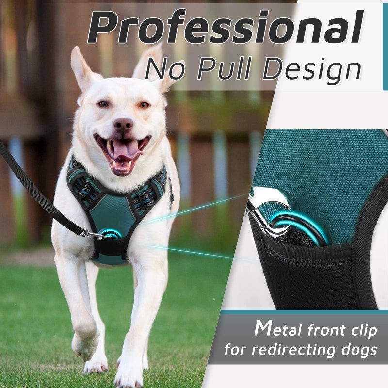 Eagloo Dog Harness Small Sized Dog, No Pull Service Vest with Reflective Strips and Control Handle, Adjustable and Comfortable for Easy Walking, No Choke Pet Harness with 2 Metal Rings, Dark Green, S - Image 3