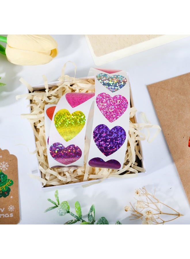 ZYLOP 1 Inch Glitter Heart Stickers - 500Pcs Foil Colorful Heart Shaped Stickers Roll for Kids Reward Classroom Supplies Self Adhesive Love Incentive Sticker for Envelope Seal Valentines Birthday Wedding - Image 4