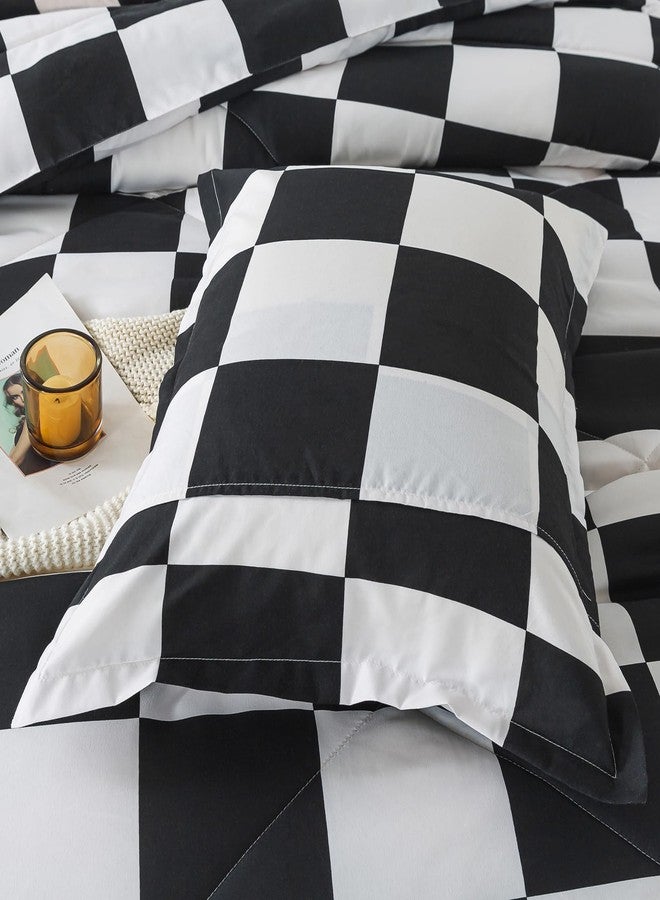 Caressma Black White Plaid Comforter Set, Buffalo Check Plaid Comforter Bedding Set Twin Size for All Seasons, Farmhouse Soft Microfiber Comforter with Pillowcase - Image 5