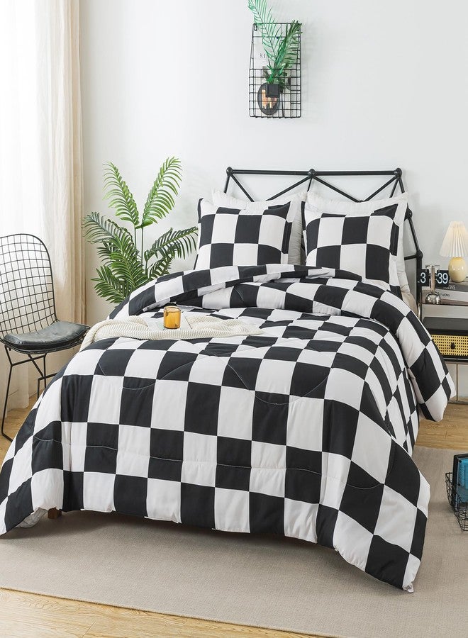 Caressma Black White Plaid Comforter Set, Buffalo Check Plaid Comforter Bedding Set Twin Size for All Seasons, Farmhouse Soft Microfiber Comforter with Pillowcase - Image 2