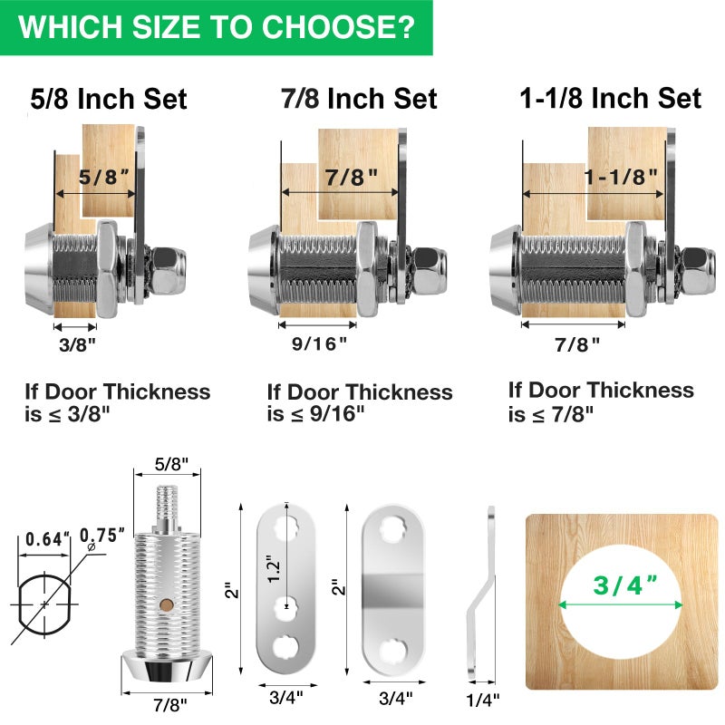 Cylinnda 2 Pack Tool Box Lock with Keys, 5/8" Cabinet Lock Cam Lock Keyed Alike, Toolbox Lock Replacement Lock for Mailbox RV Storage Door with Manual, Zinc Alloy (2Packï¼Œ5/8 Inch) - Image 2
