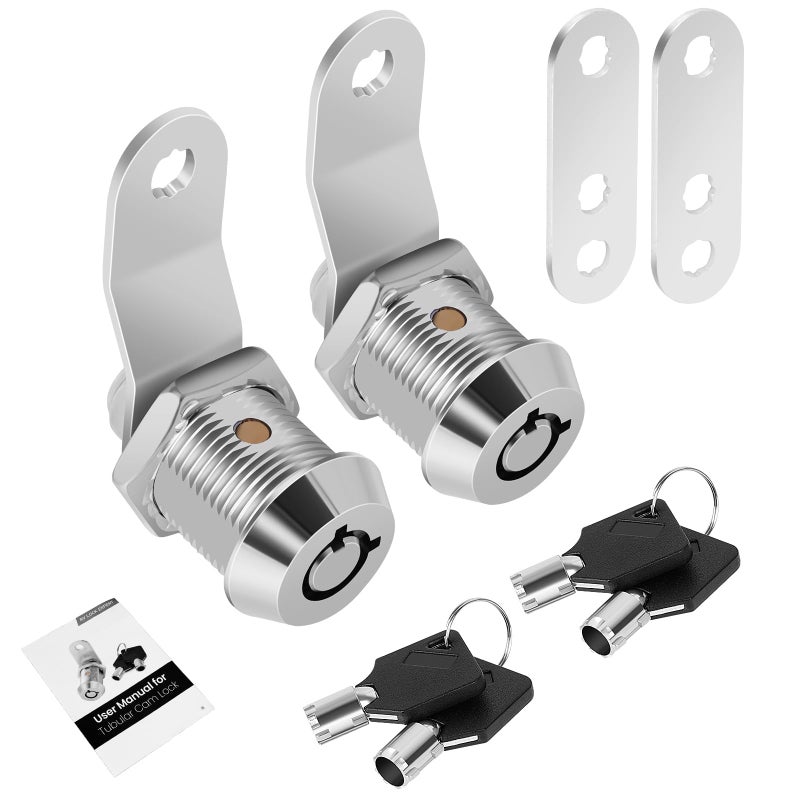 Cylinnda 2 Pack Tool Box Lock with Keys, 5/8" Cabinet Lock Cam Lock Keyed Alike, Toolbox Lock Replacement Lock for Mailbox RV Storage Door with Manual, Zinc Alloy (2Packï¼Œ5/8 Inch) - Image 1
