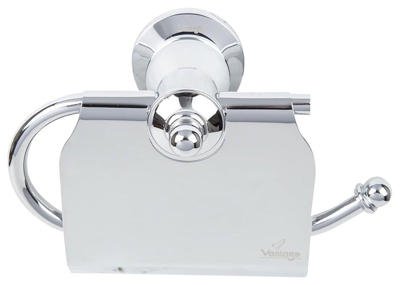 Vantage VAR1006 100 Brass Toilet Paper Holder with Flap for Bathroom Kitchen Tissue Roll Dispenser Holding Accessory Chrome Finish - Image 1