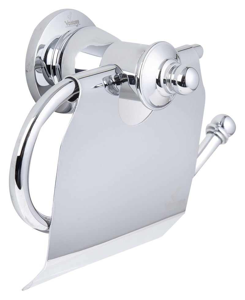 Vantage VAR1006 100 Brass Toilet Paper Holder with Flap for Bathroom Kitchen Tissue Roll Dispenser Holding Accessory Chrome Finish - Image 2