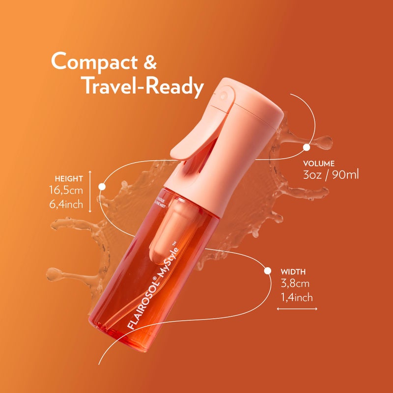 FLAIROSOL MyStyle, Spray Bottle for Hair - Small Travel Spray Bottle, Ultra Fine Continuous Water Mist for Face, Hairstyling, Salon, Cleaning, Beauty, Toners, Hydration & Makeup, 3.04oz / 90ml, Peach - Image 5