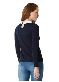 Miss Chase Miss Chase Women's Navy Blue Collared Round Neck Full Sleeves Cotton Solid Buttoned Top (MCAW17TP08-97-71-06, Navy Blue, X-Large)  - Image 2