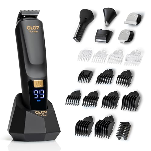 OLOV For Man أولوف ماكينة حلاقة اللحية للرجال، مجموعة العناية الشاملة المكونة من 21 قطعة وماكينة قص الشعر، للأنف، الأذن، الجسم والوجه، ماكينة حلاقة كهربائية مع قاعدة شحن USB - Image 1