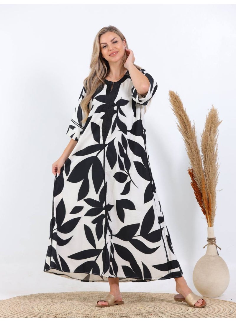 افندينا  جلابية كتان حائر  بلمسة فنية مستوحاة من الطبيعة A-633 - Image 2