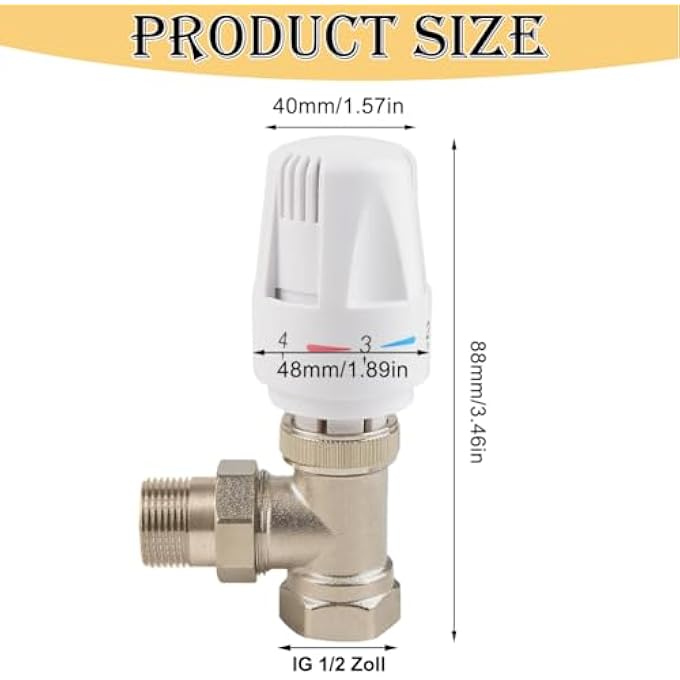 G1/2 THERMOSTATIC VALVE + RETURN FITTING, THERMOSTAT SET 1/2 INCH, THERMOSTAT SET, DN15 THERMOSTAT HEATING BODY VALVE, THERMOSTATIC HEAD, HEATING VALVE, TEMPERATURE CONTROL VALVE FOR RADIATORS - Image 3
